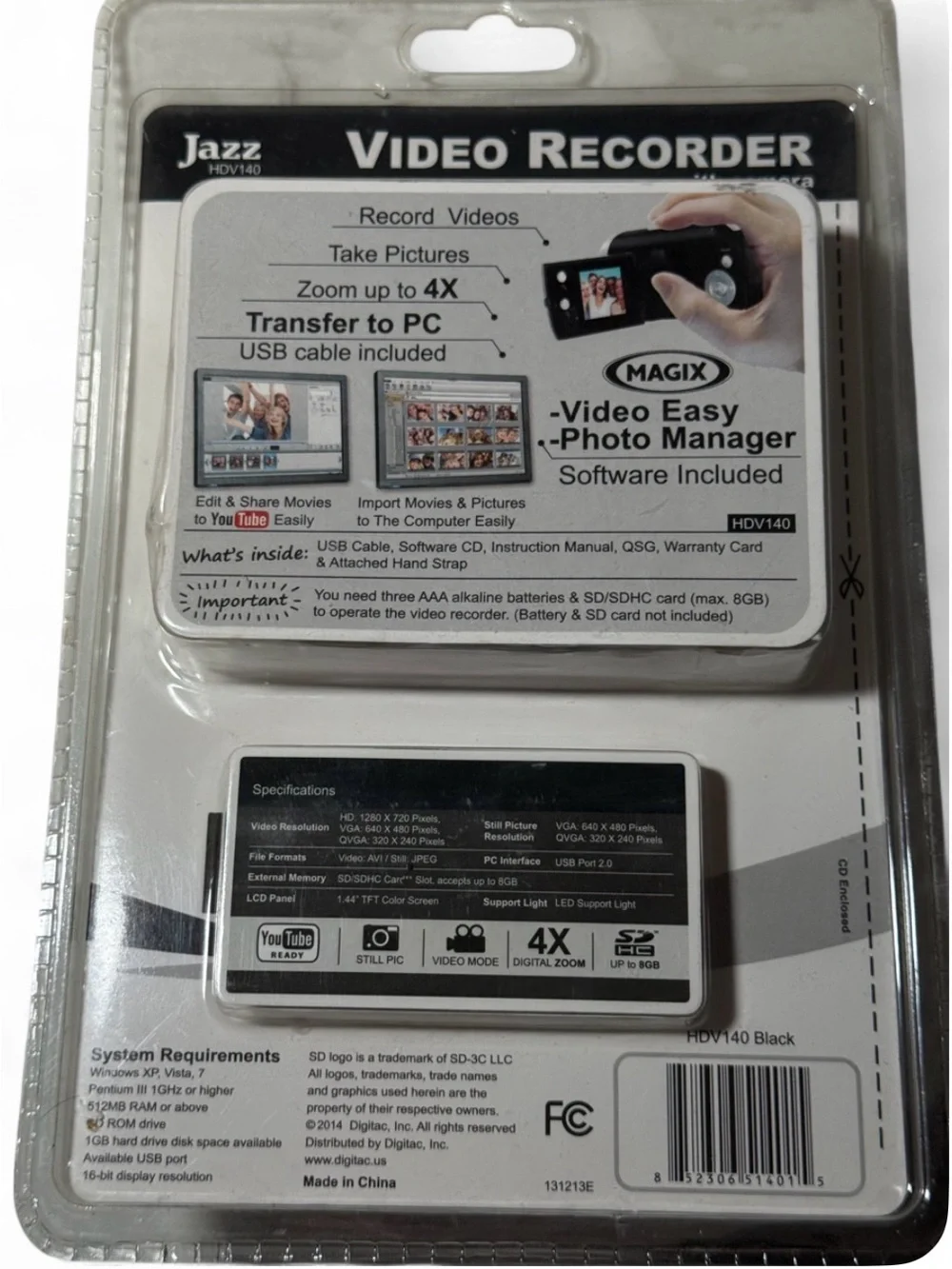 Jazz HDV140 HD Video Camcorder Flip Screen Camera 1.55” Digital Zoom New Sealed